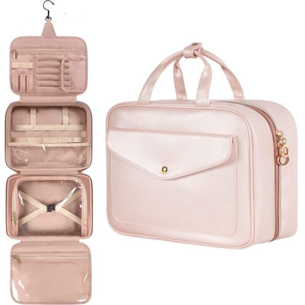Sac cosmétique rose suspendu